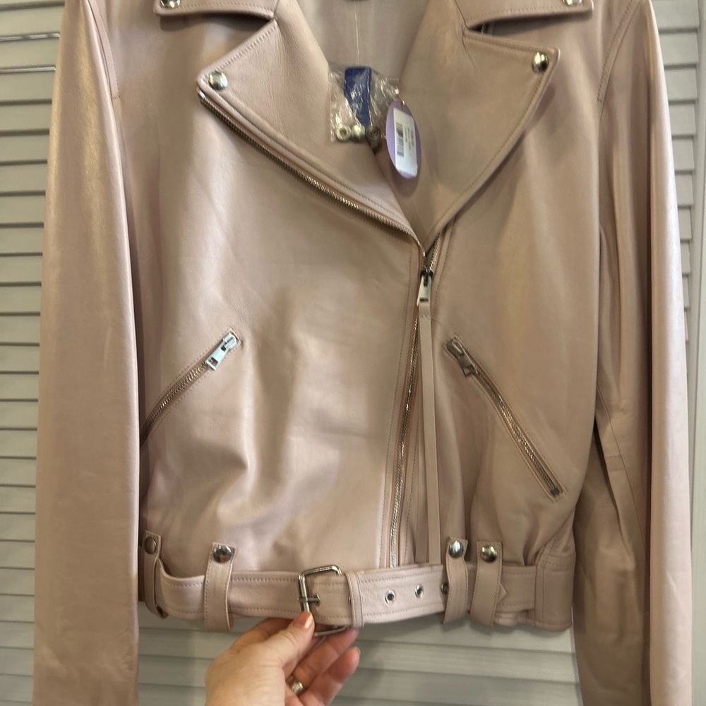Blue Ice Brand Women's Faux Leather Biker Jacket - Blush Pink